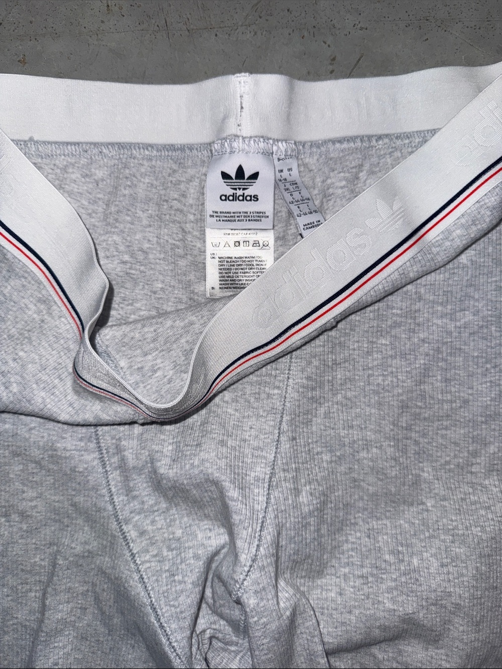 adidas Light Gray Ribbed Athletic Boxer Shorts with White Waistband - Picture 2 of 4